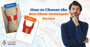 Person reviewing before-and-after apparel edits to decide on the best ghost mannequin service.